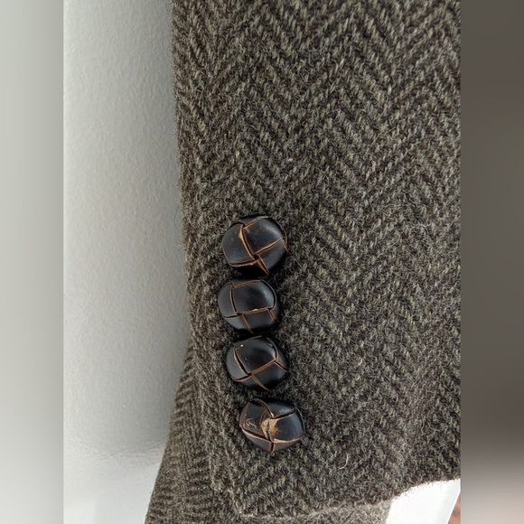 Vintage Neil Martin Gray New Wool Herringbone Blazer Elbow Patch Academic 44R - Picture 9 of 16